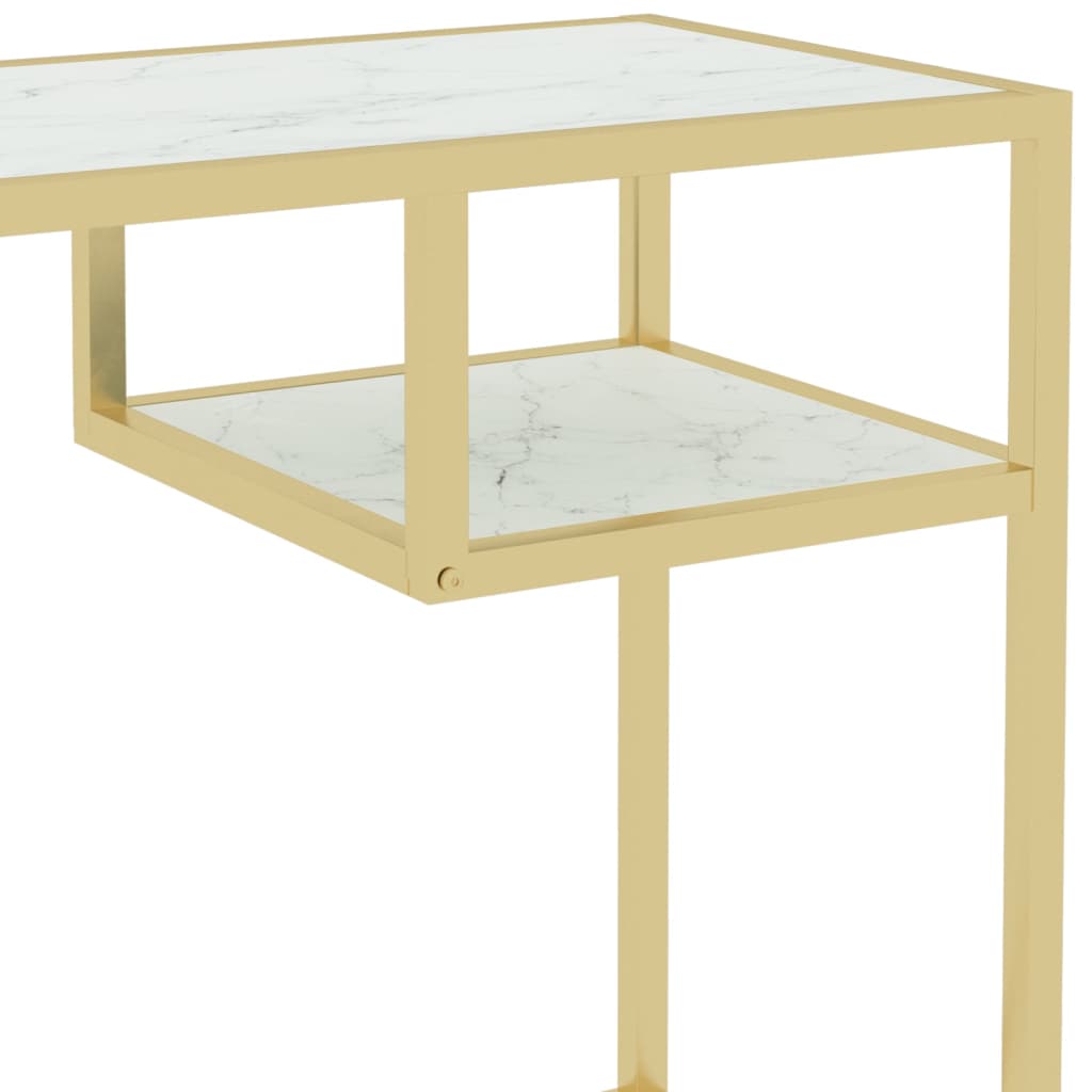 vidaXL Computer Desk White and Gold 100x36x74 cm Glass