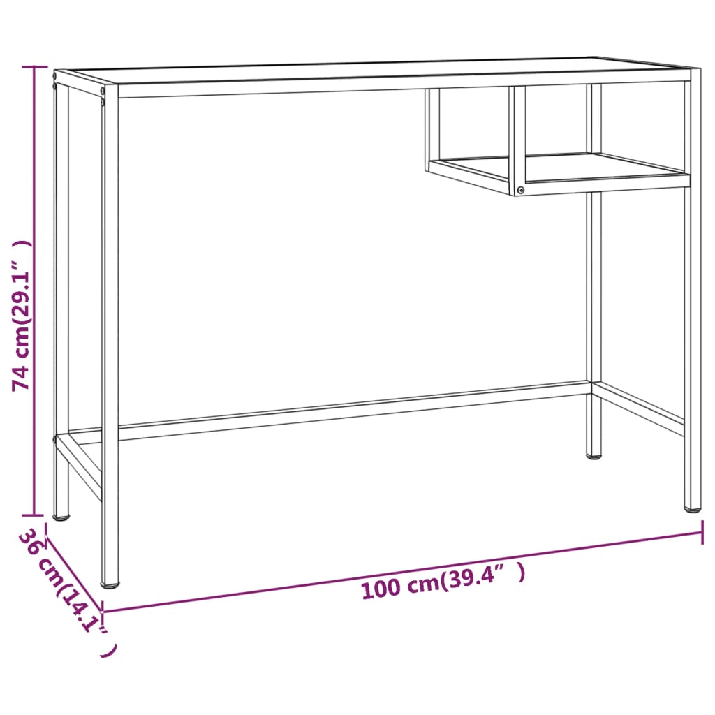 vidaXL Computer Desk White and Gold 100x36x74 cm Glass