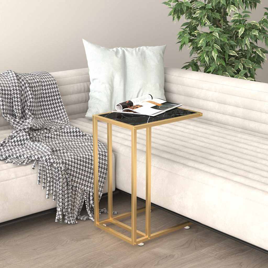 Computer Side Table Black Marble 50x35x65 cm Tempered Glass