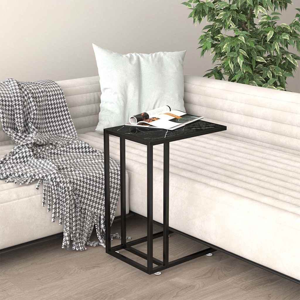 Side Table | Black Marble | Tempered Glass & Powder-Coated Iron