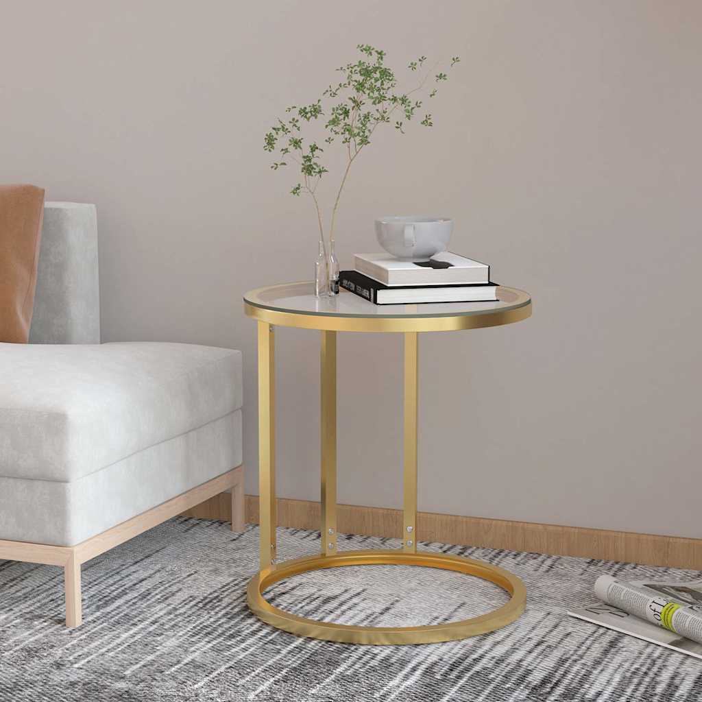 331661 vidaXL Side Table Gold and Transparent 45 cm Tempered Glass