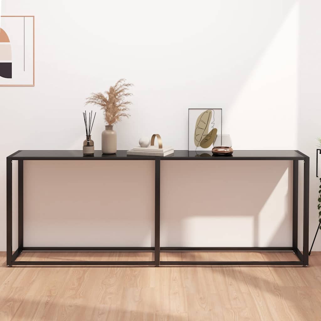 Console Table | Black | Tempered Glass, Powder-Coated Steel | Large