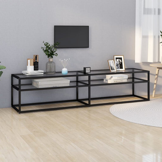 TV Cabinet | Black and Transparent | Tempered Glass, Powder-Coated Steel