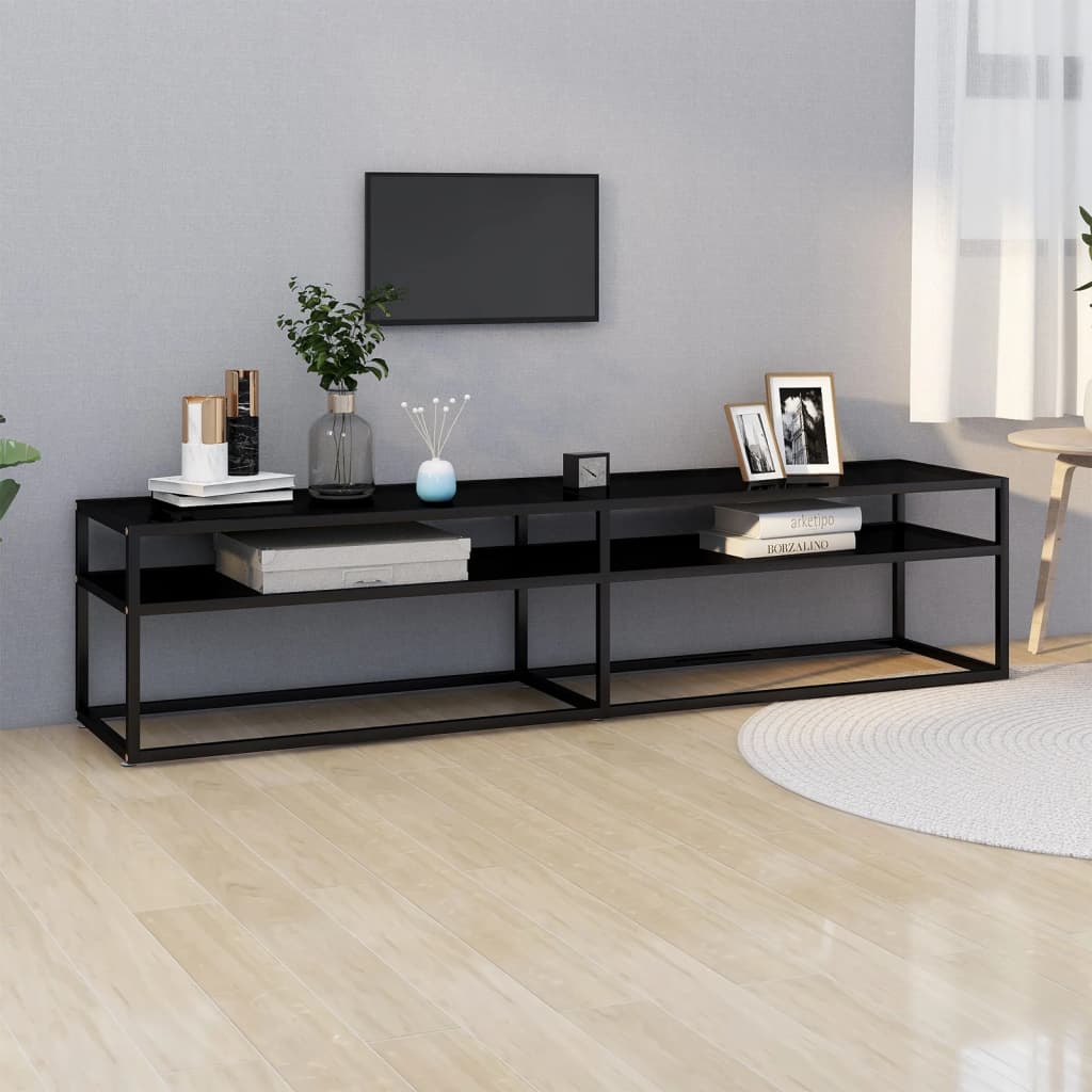 TV Cabinet | Black | Tempered glass, powder-coated steel | Large