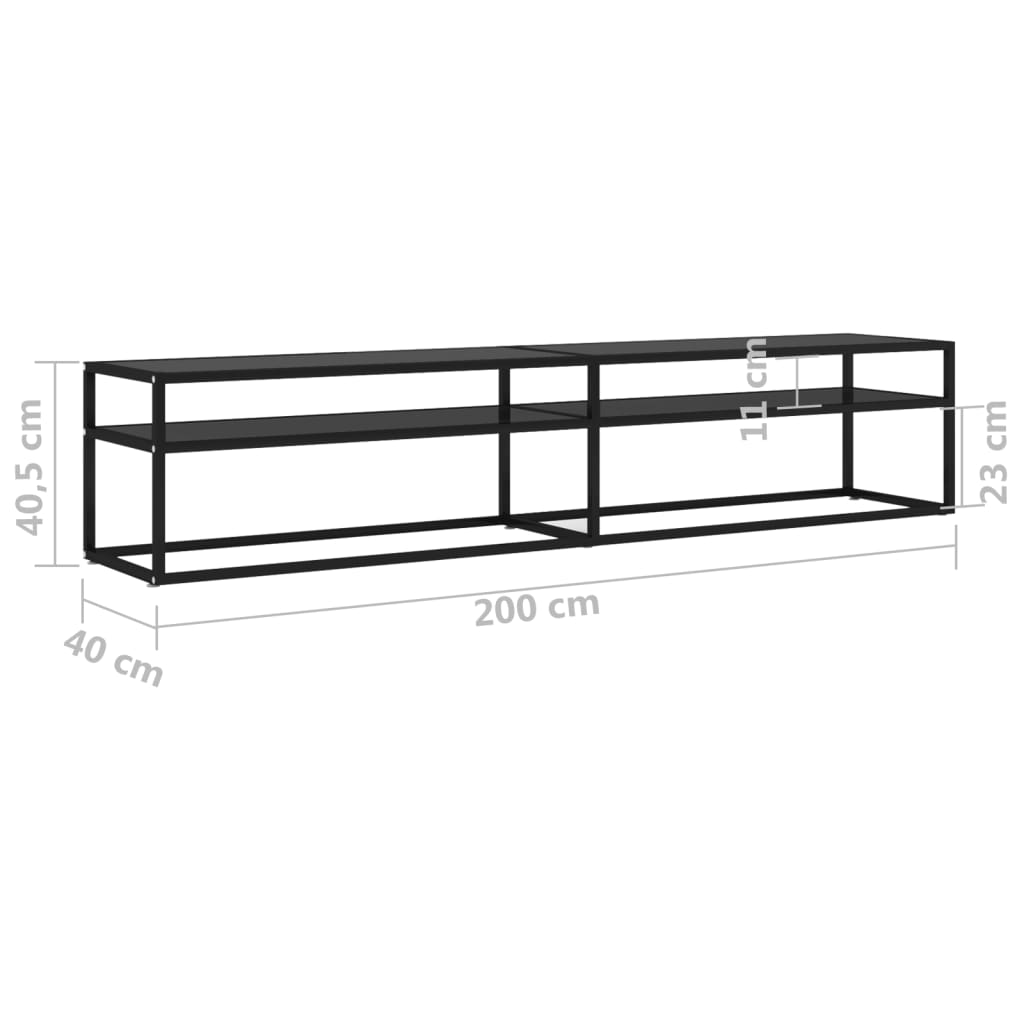 vidaXL TV Cabinet Black 200x40x40.5 cm Tempered Glass