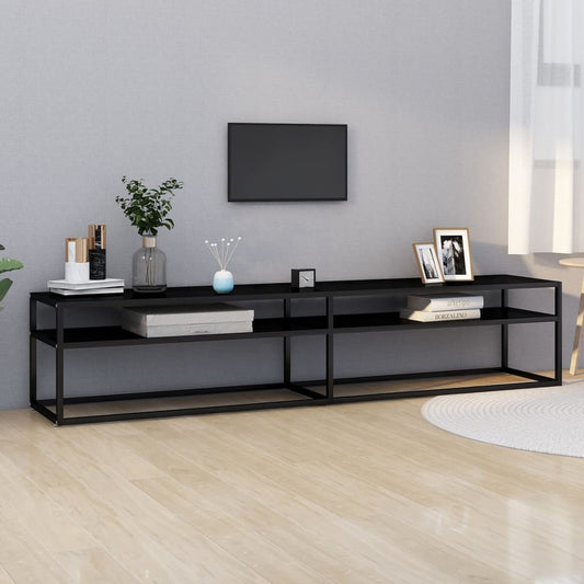 vidaXL TV Cabinet Black 200x40x40.5 cm Tempered Glass