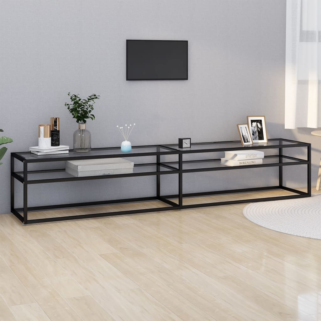 TV Cabinet | Black and transparent | Tempered glass, powder-coated steel