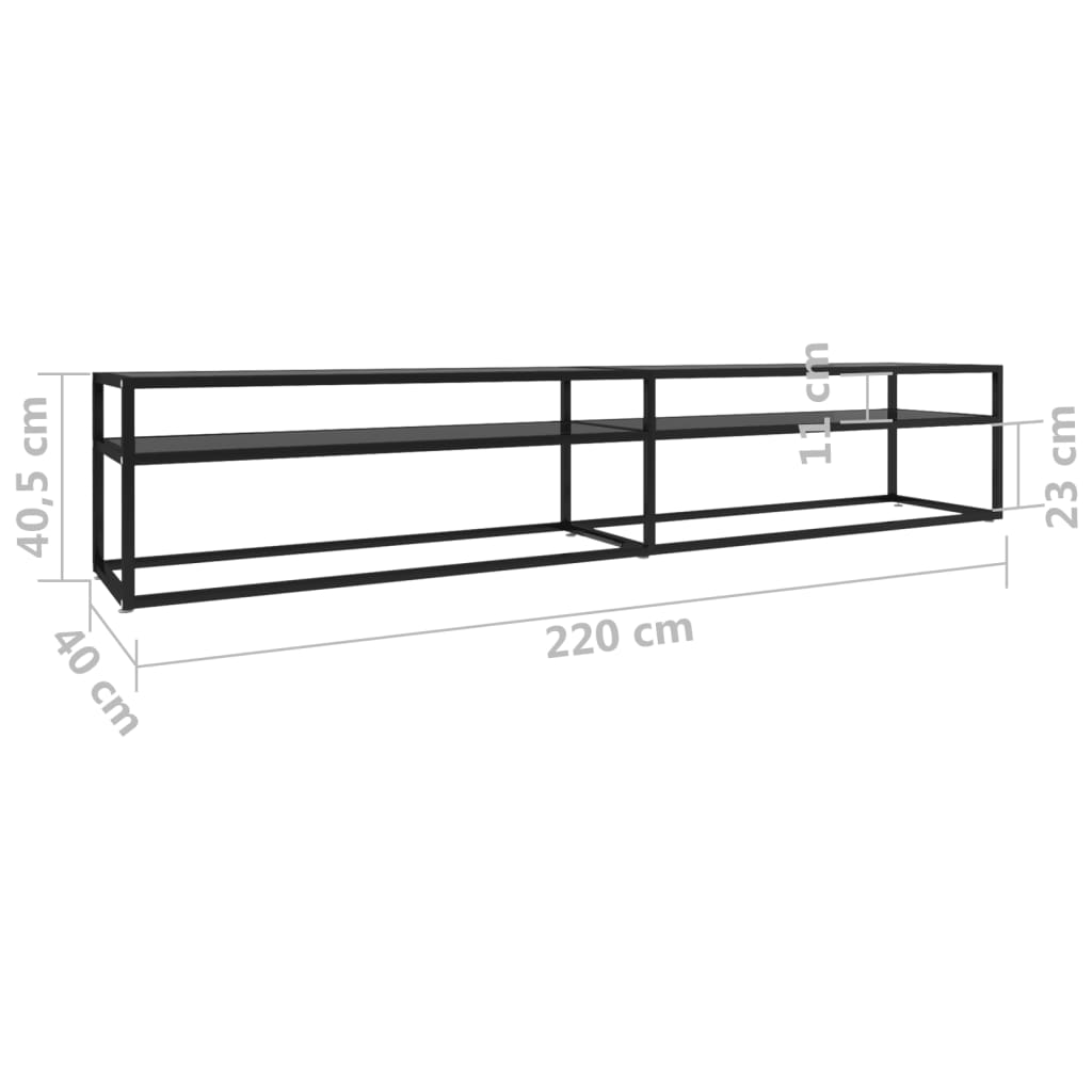 vidaXL TV Cabinet Black 220x40x40.5 cm Tempered Glass