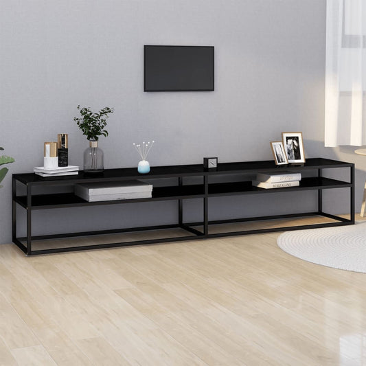 vidaXL TV Cabinet Black 220x40x40.5 cm Tempered Glass