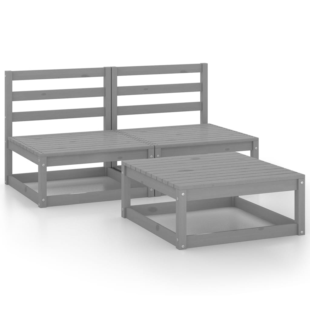 vidaXL 3 Piece Garden Lounge Set Grey Solid Pinewood