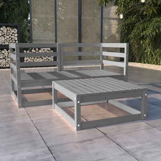 vidaXL 3 Piece Garden Lounge Set Grey Solid Wood Pine