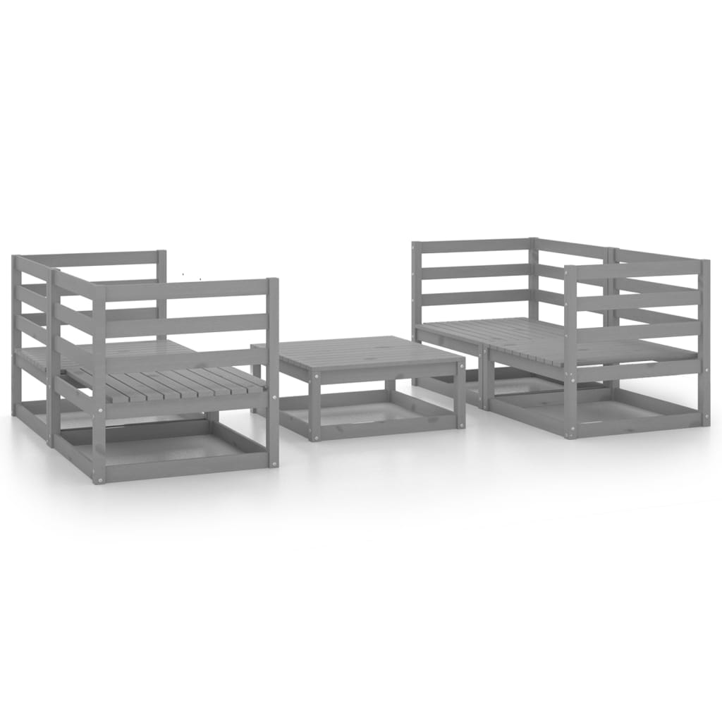 vidaXL 5 Piece Garden Lounge Set Grey Solid Pinewood