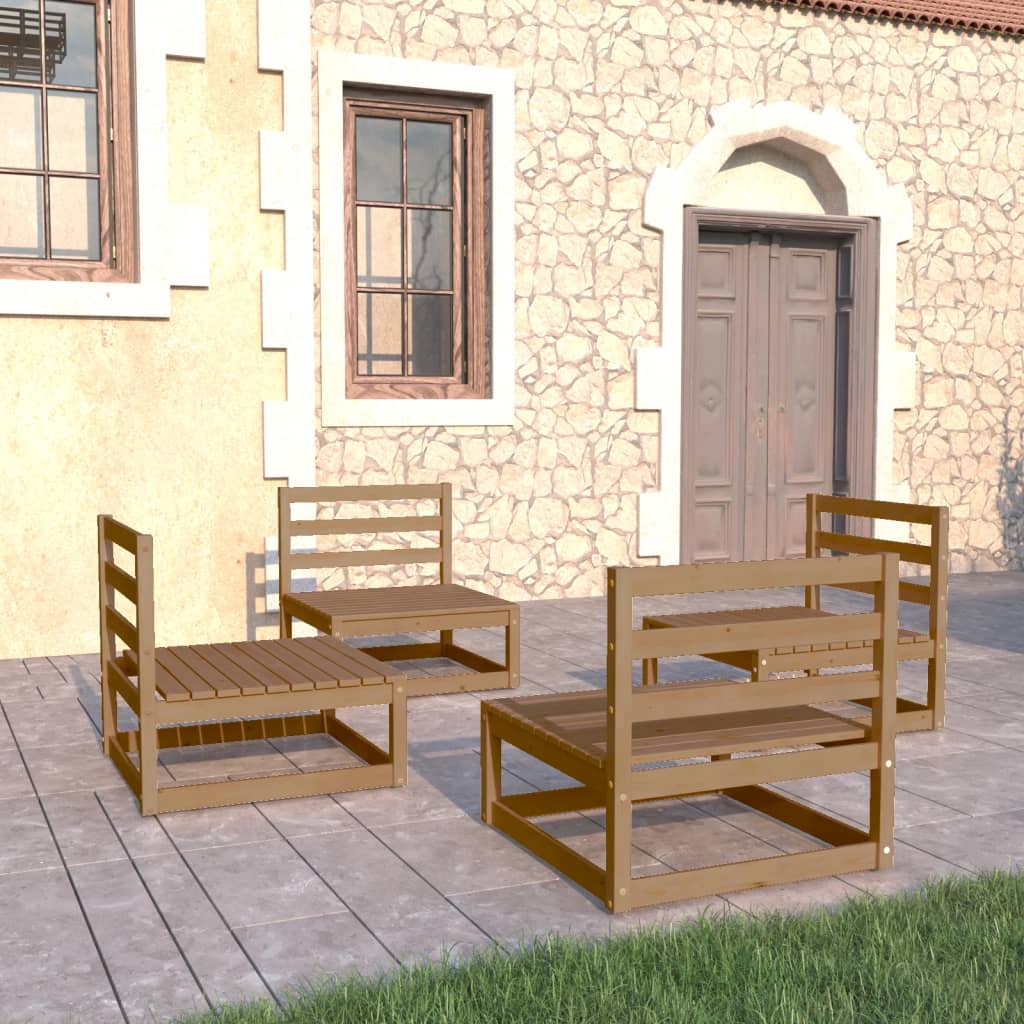 vidaXL 4 Piece Garden Lounge Set Honey Brown Solid Wood Pine