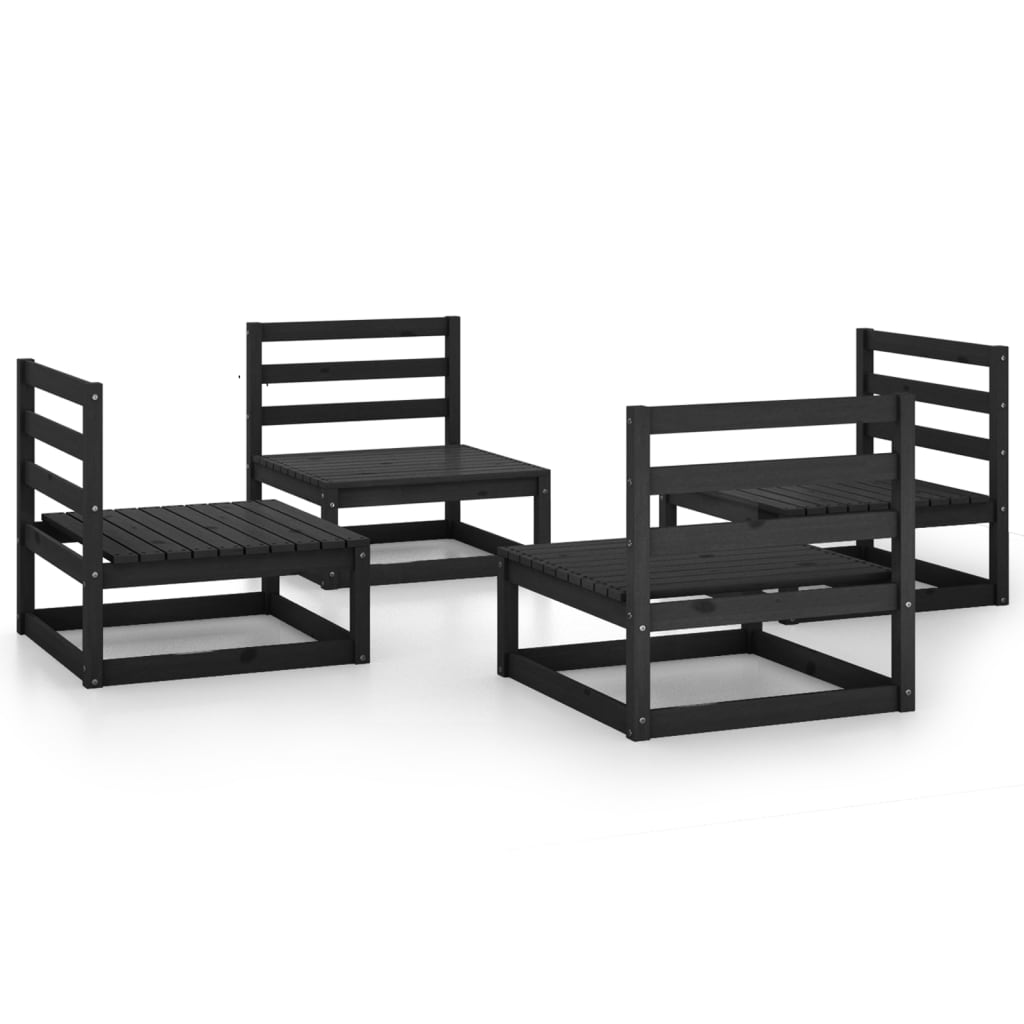 vidaXL 4 Piece Garden Lounge Set Black Solid Pinewood