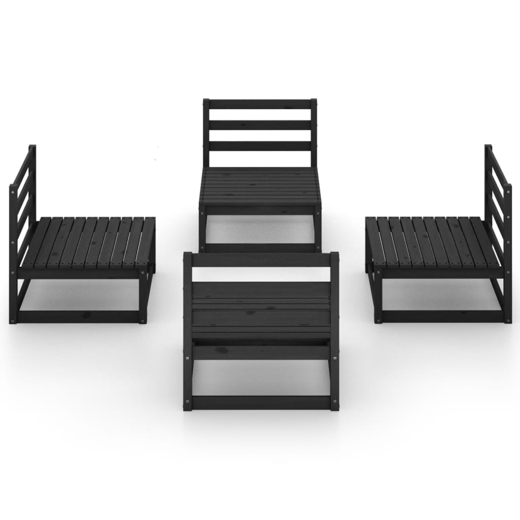 vidaXL 4 Piece Garden Lounge Set Black Solid Pinewood