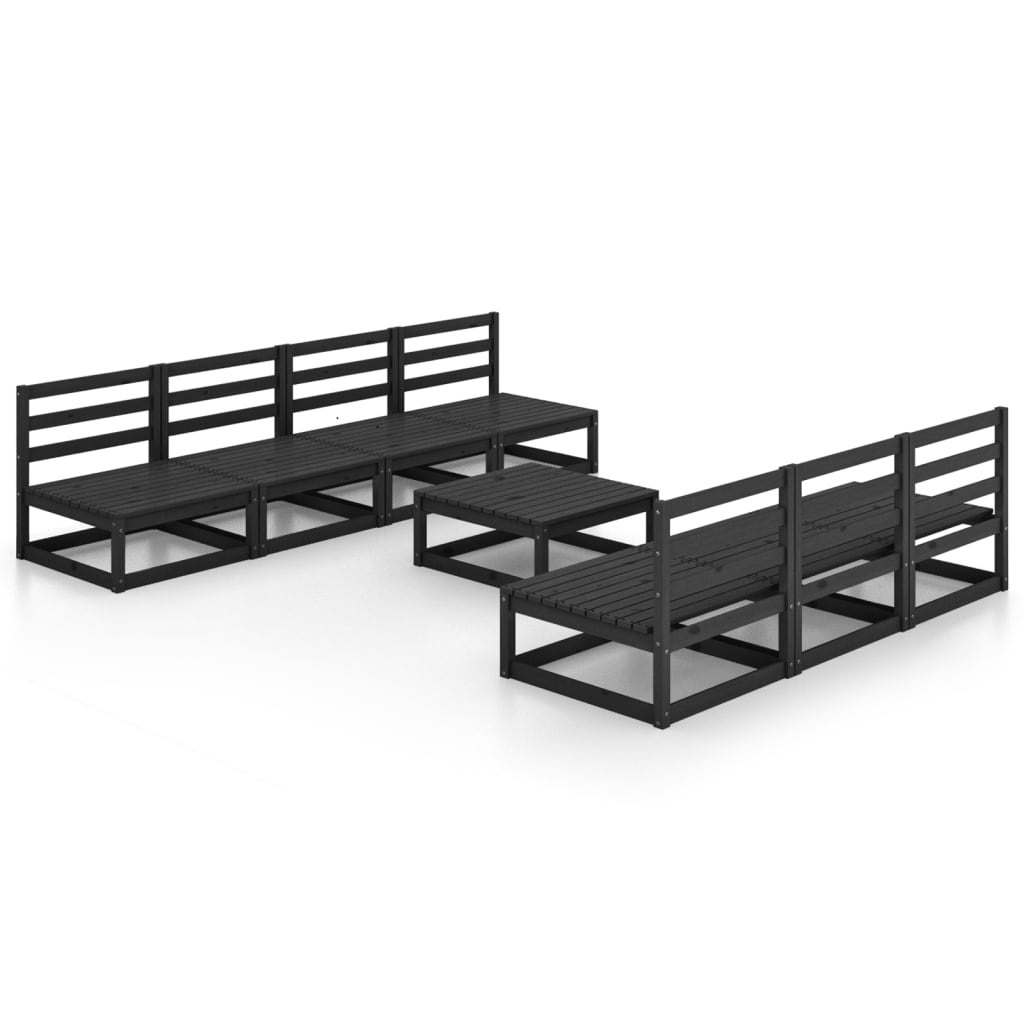 vidaXL 8 Piece Garden Lounge Set Black Solid Pinewood