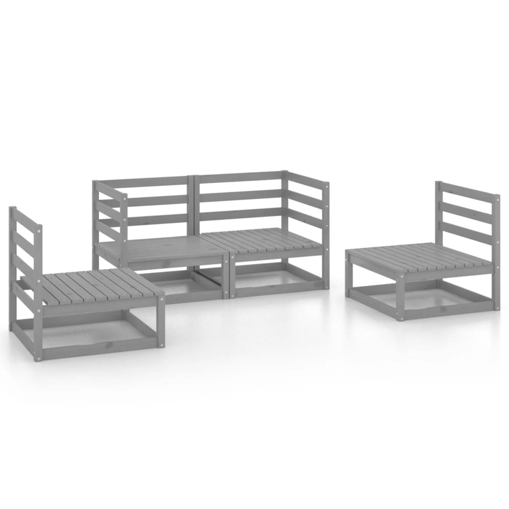 vidaXL 4 Piece Garden Lounge Set Grey Solid Pinewood