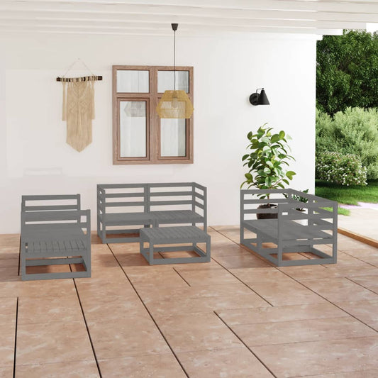 vidaXL 7 Piece Garden Lounge Set Grey Solid Pinewood