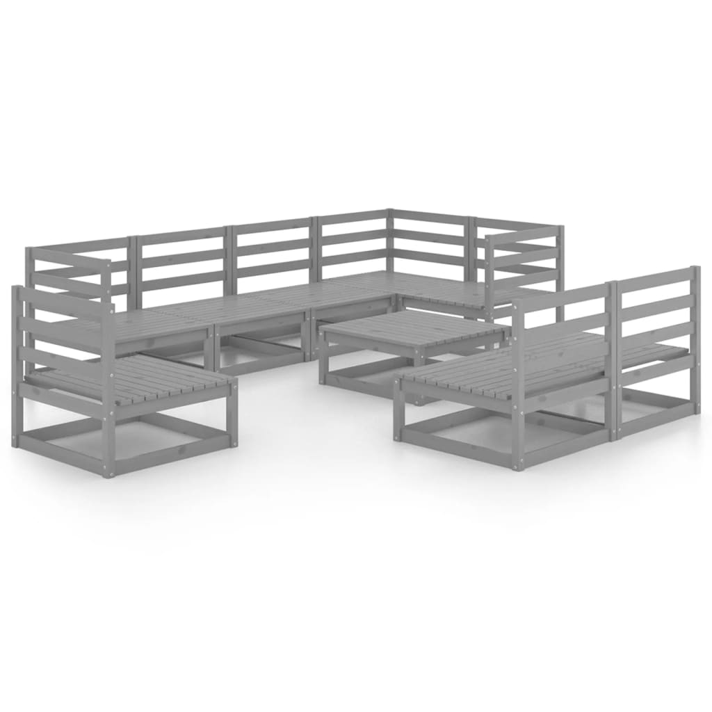 vidaXL 9 Piece Garden Lounge Set Grey Solid Pinewood