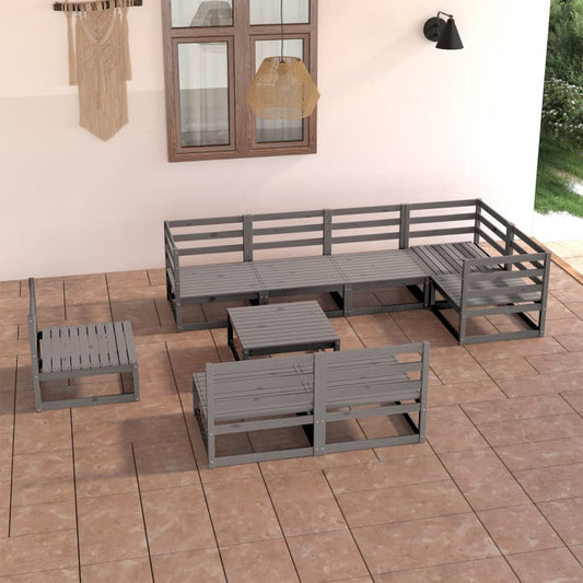 vidaXL 9 Piece Garden Lounge Set Grey Solid Pinewood