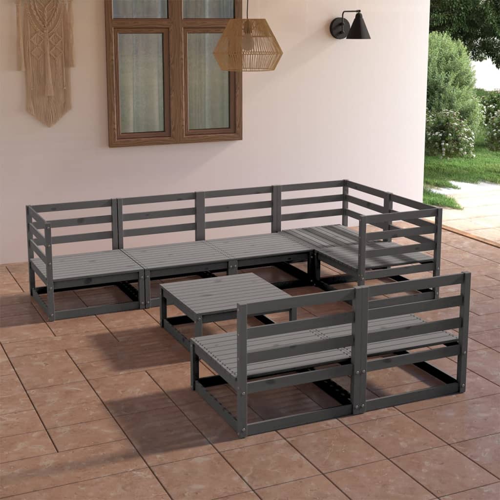 vidaXL 8 Piece Garden Lounge Set Grey Solid Pinewood