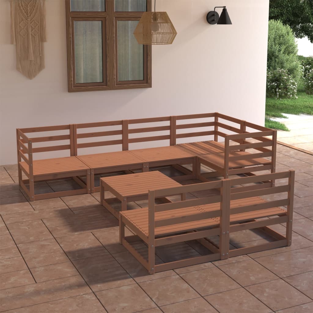 vidaXL 8 Piece Garden Lounge Set Honey Brown Solid Pinewood