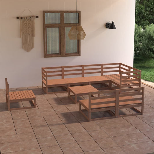 vidaXL 9 Piece Garden Lounge Set Honey Brown Solid Pinewood