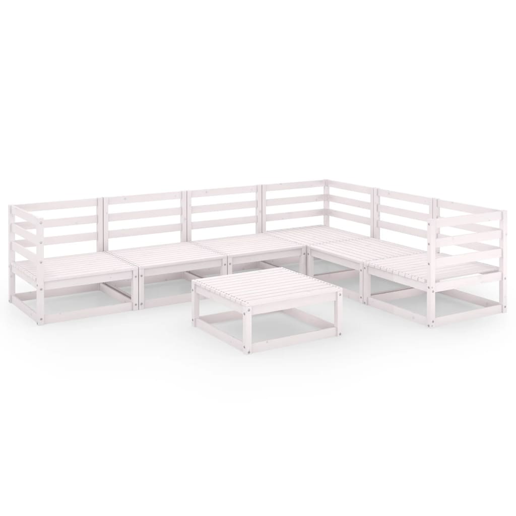 vidaXL 7 Piece Garden Lounge Set White Solid Wood Pine