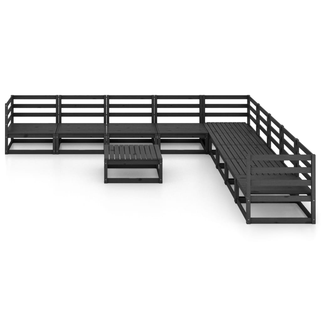 vidaXL 10 Piece Garden Lounge Set Black Solid Pinewood