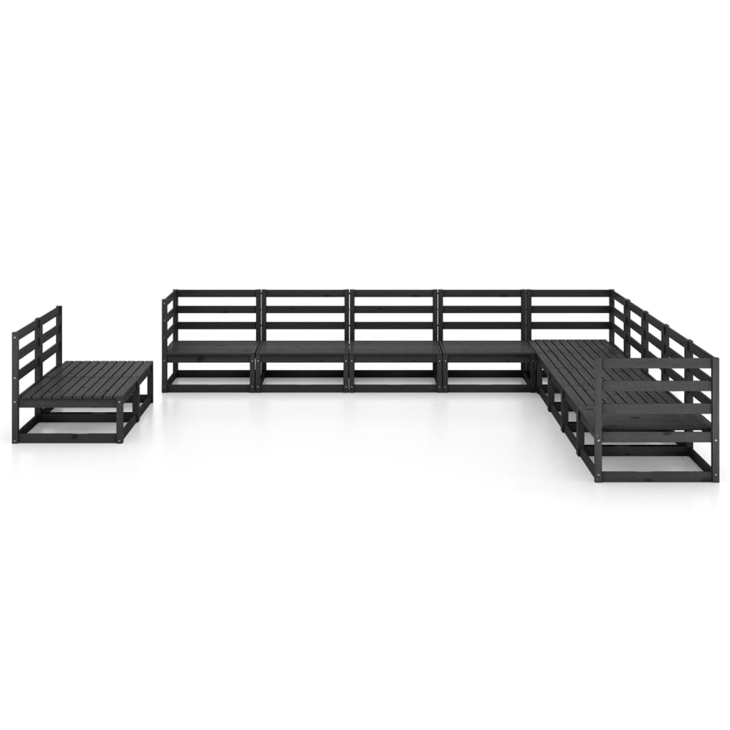 vidaXL 11 Piece Garden Lounge Set Black Solid Pinewood