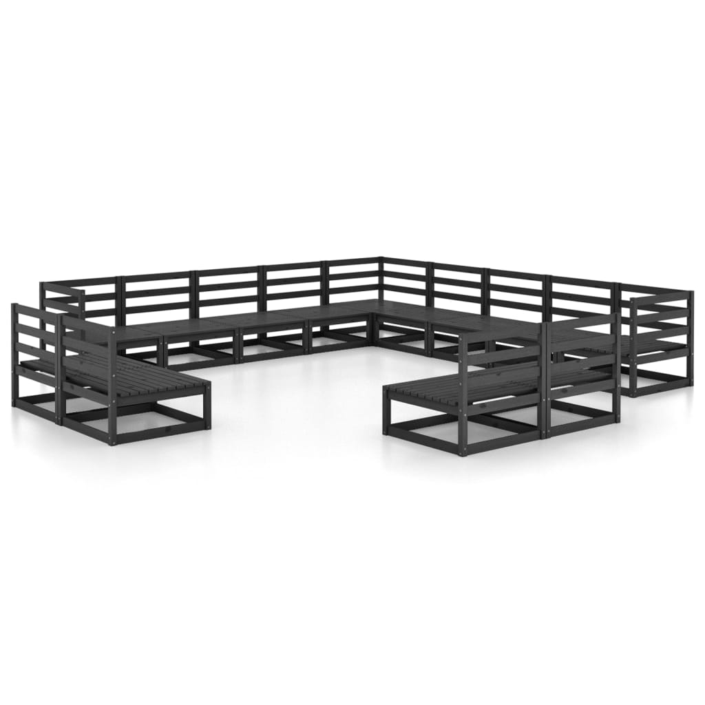 vidaXL 13 Piece Garden Lounge Set Black Solid Pinewood