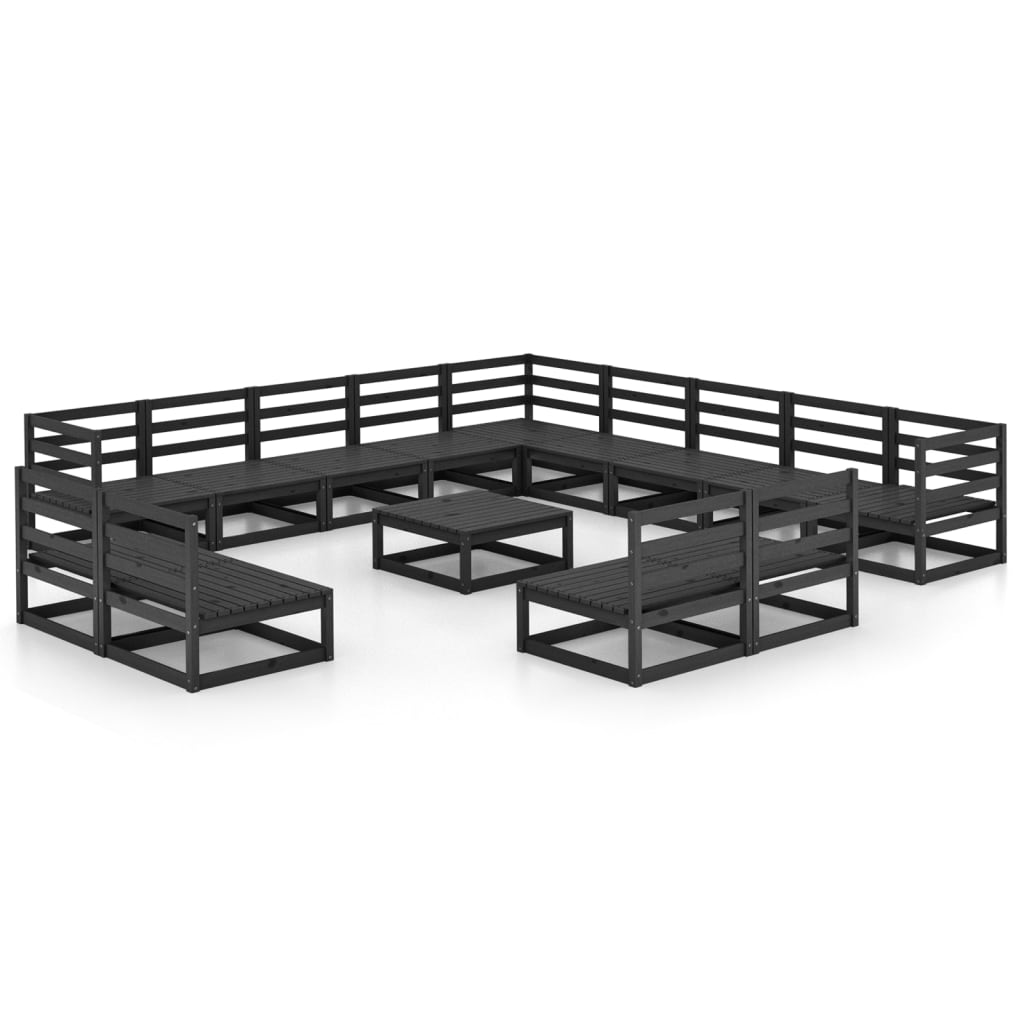 vidaXL 14 Piece Garden Lounge Set Black Solid Pinewood