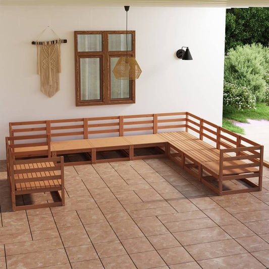 10 Piece Garden Lounge Set Honey Brown Solid Pinewood