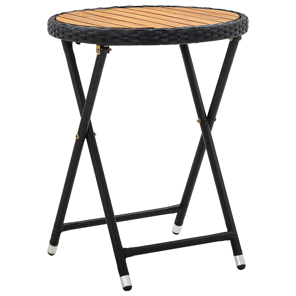 316509 vidaXL Tea Table Black 60 cm Poly Rattan and Solid Acacia Wood