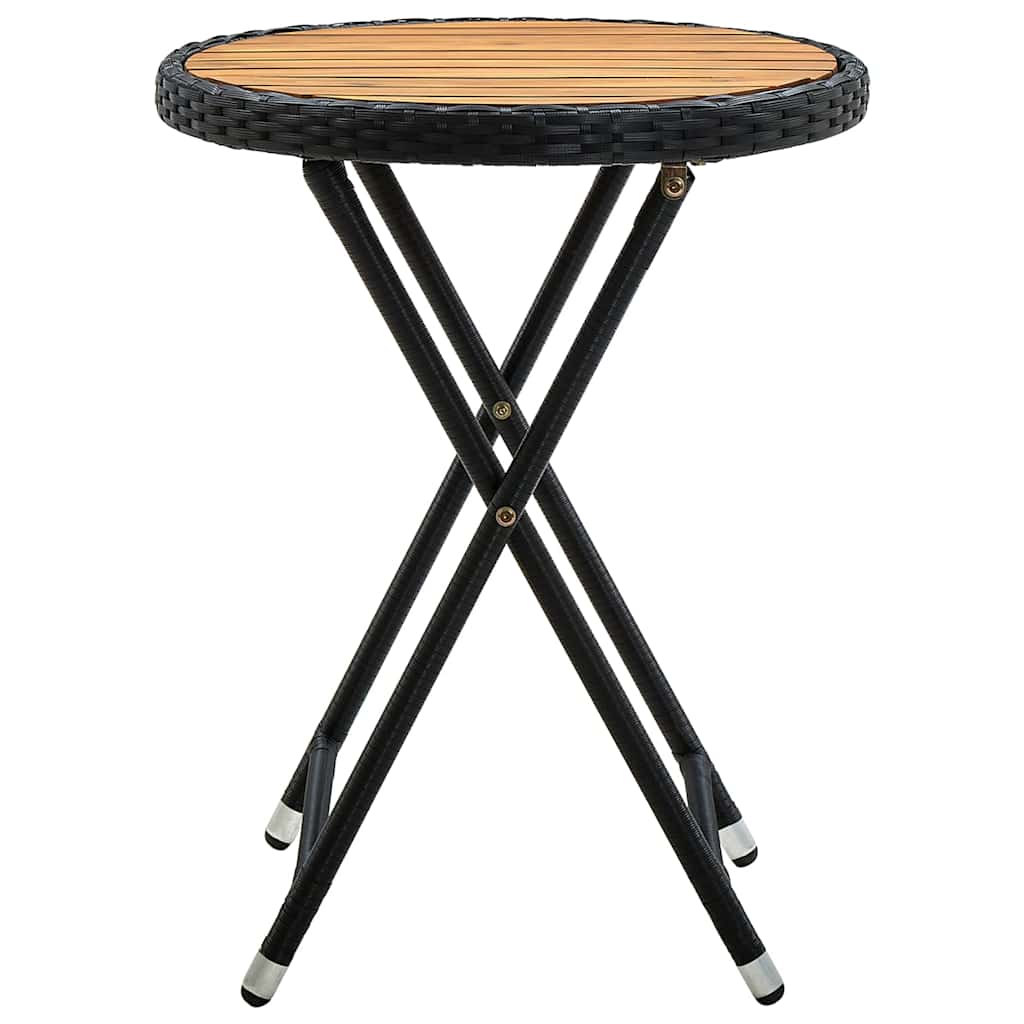316509 vidaXL Tea Table Black 60 cm Poly Rattan and Solid Acacia Wood