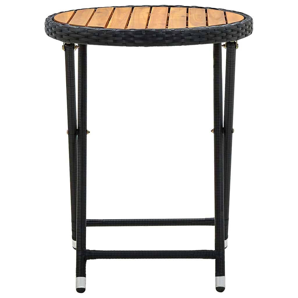 316509 vidaXL Tea Table Black 60 cm Poly Rattan and Solid Acacia Wood