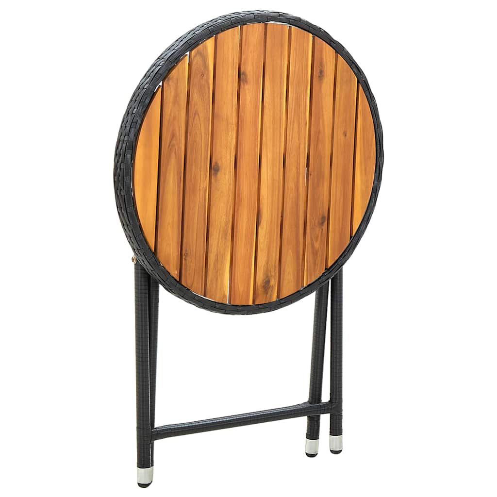 316509 vidaXL Tea Table Black 60 cm Poly Rattan and Solid Acacia Wood