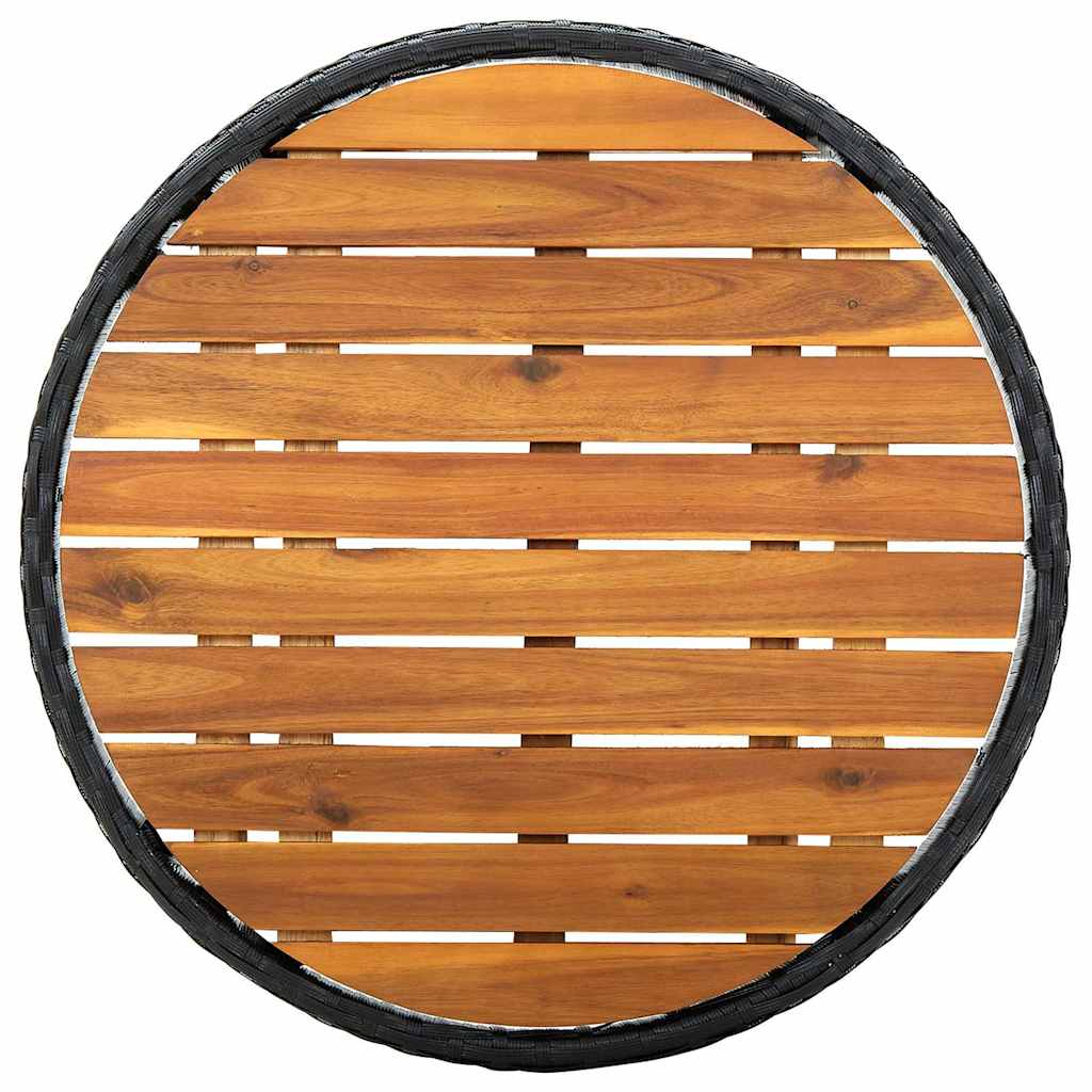 316509 vidaXL Tea Table Black 60 cm Poly Rattan and Solid Acacia Wood