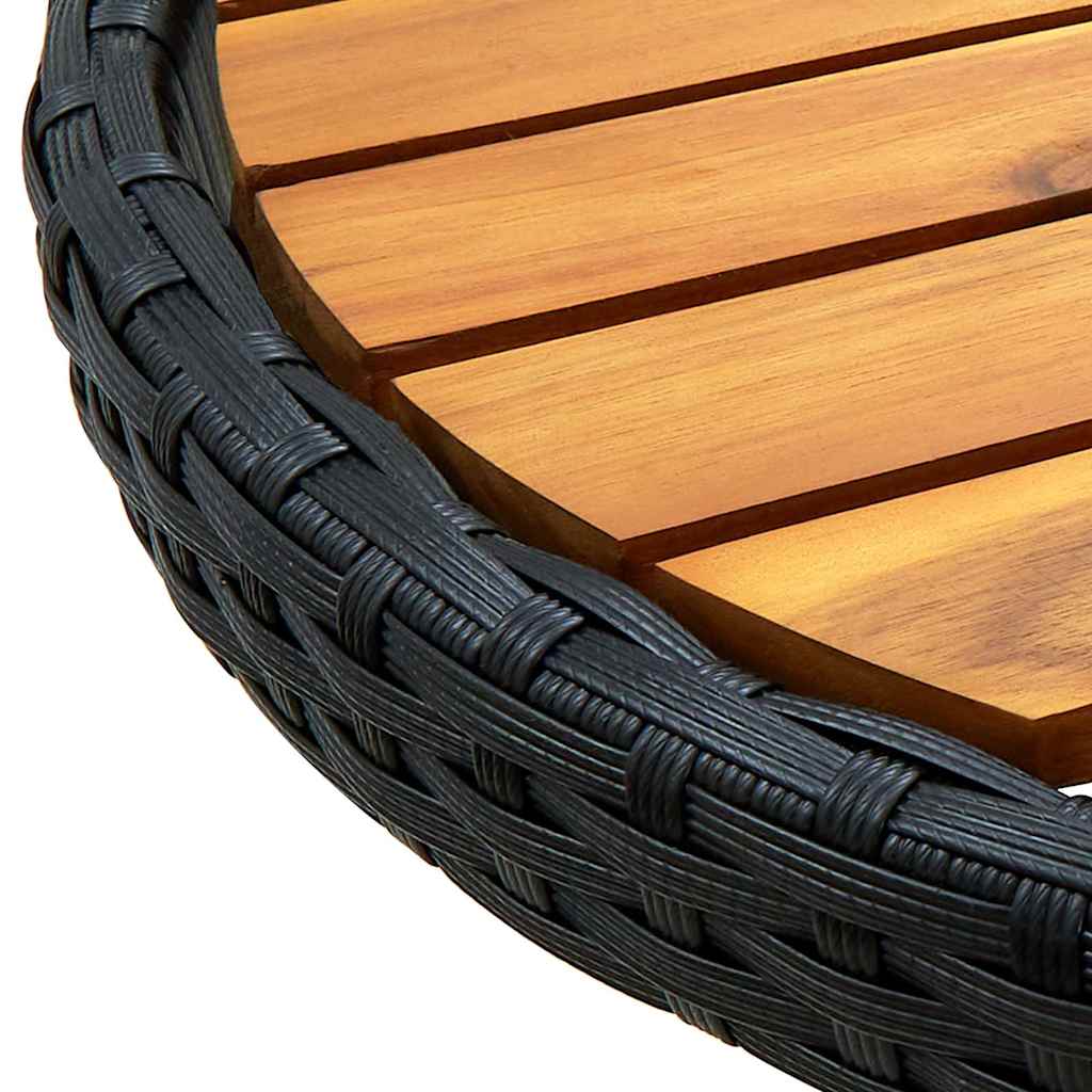 316509 vidaXL Tea Table Black 60 cm Poly Rattan and Solid Acacia Wood