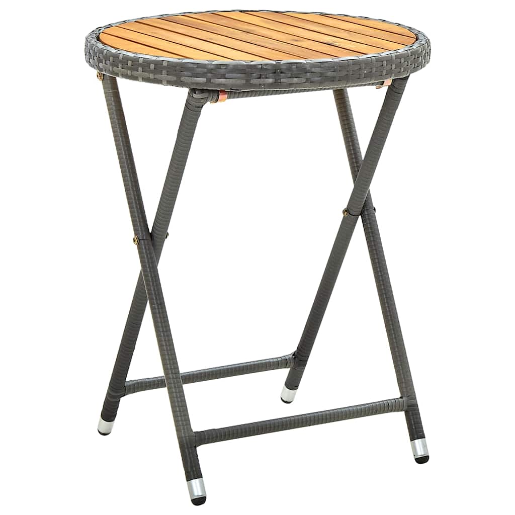 316510 vidaXL Tea Table Grey 60 cm Poly Rattan and Solid Acacia Wood