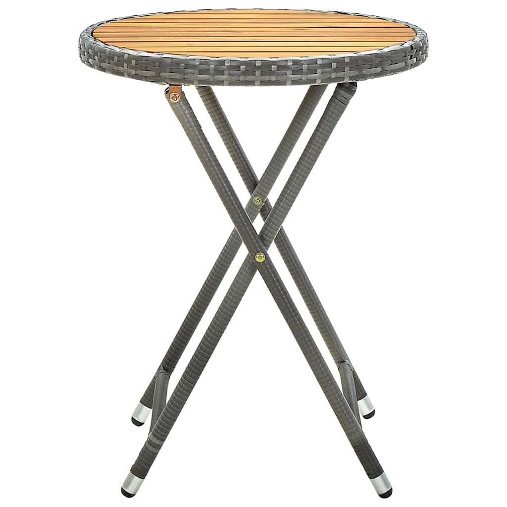 316510 vidaXL Tea Table Grey 60 cm Poly Rattan and Solid Acacia Wood