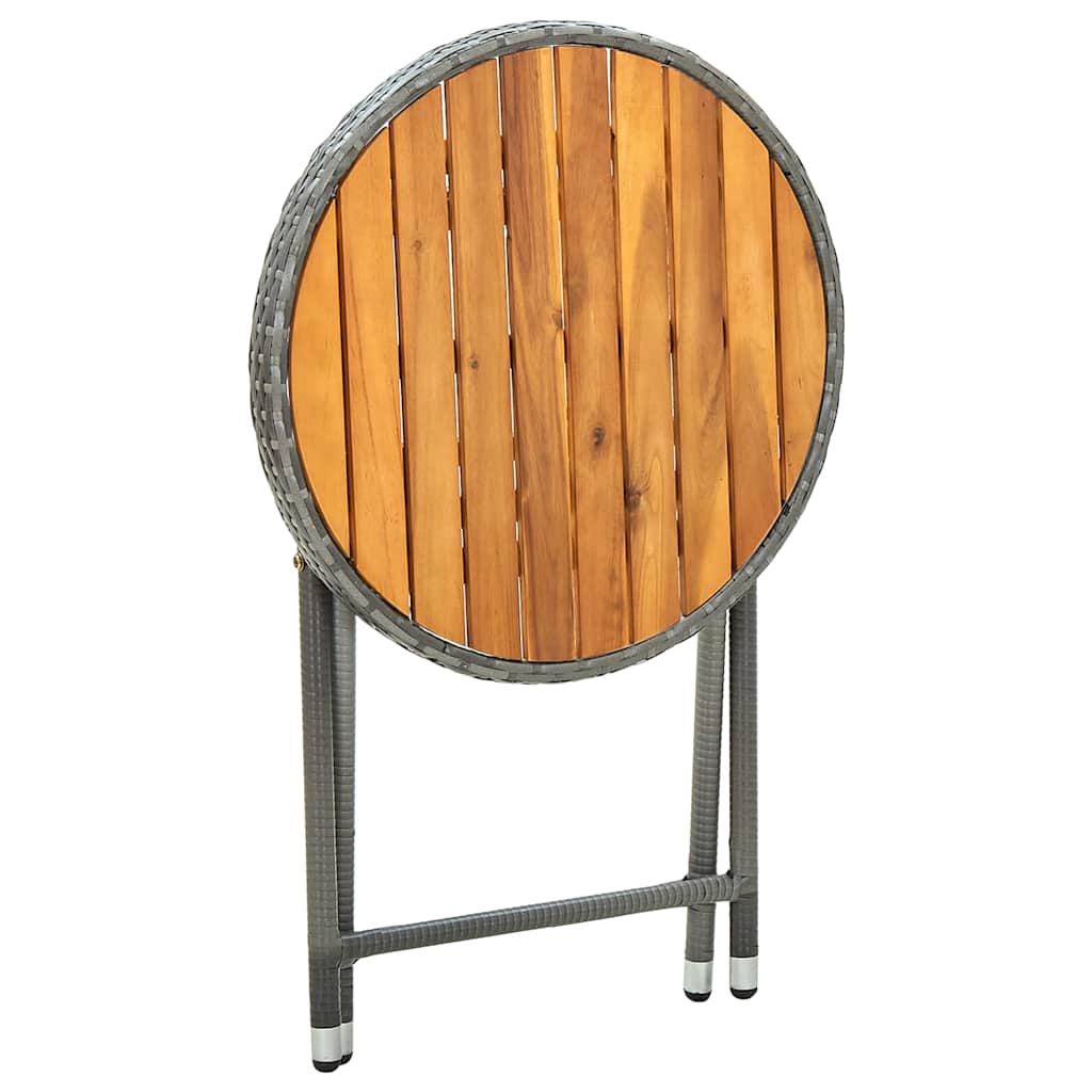 316510 vidaXL Tea Table Grey 60 cm Poly Rattan and Solid Acacia Wood