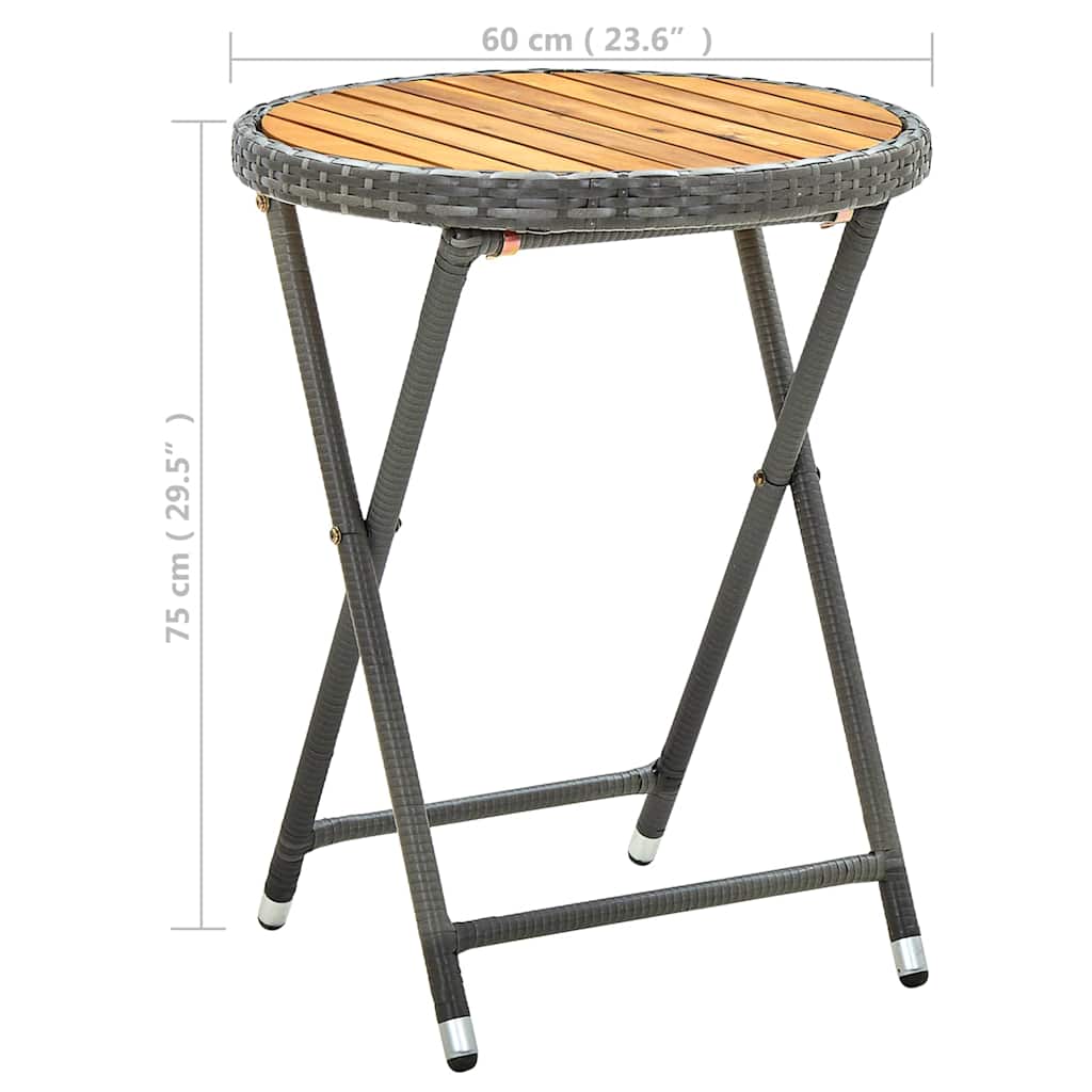 316510 vidaXL Tea Table Grey 60 cm Poly Rattan and Solid Acacia Wood