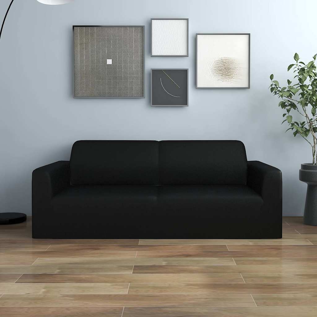 332933 vidaXL 2-Seater Stretch Couch Slipcover Black Polyester Jersey