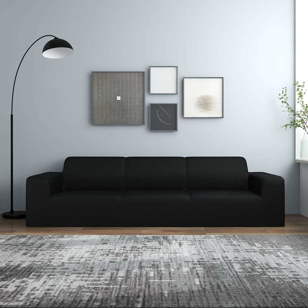 4-Seater Stretch Couch Slipcover Black Polyester Jersey