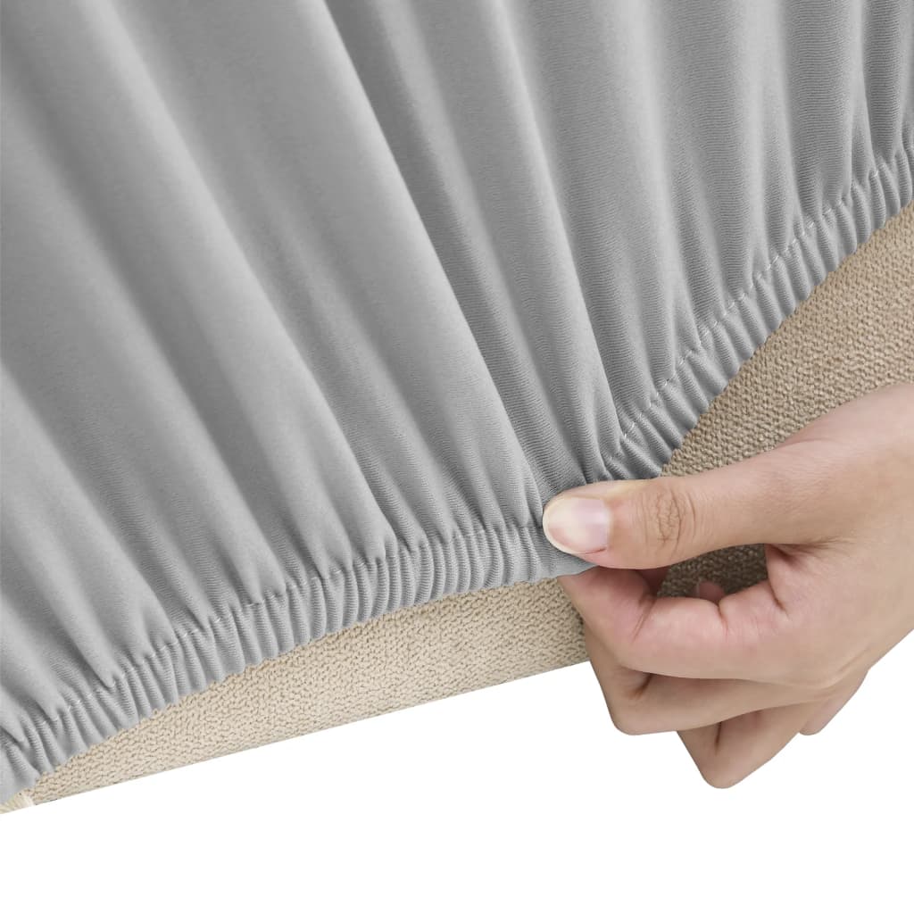 2-Seater Stretch Couch Slipcover Grey Polyester Jersey