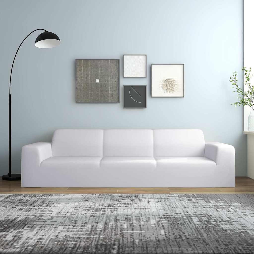 332951 vidaXL 4-Seater Stretch Couch Slipcover White Polyester Jersey