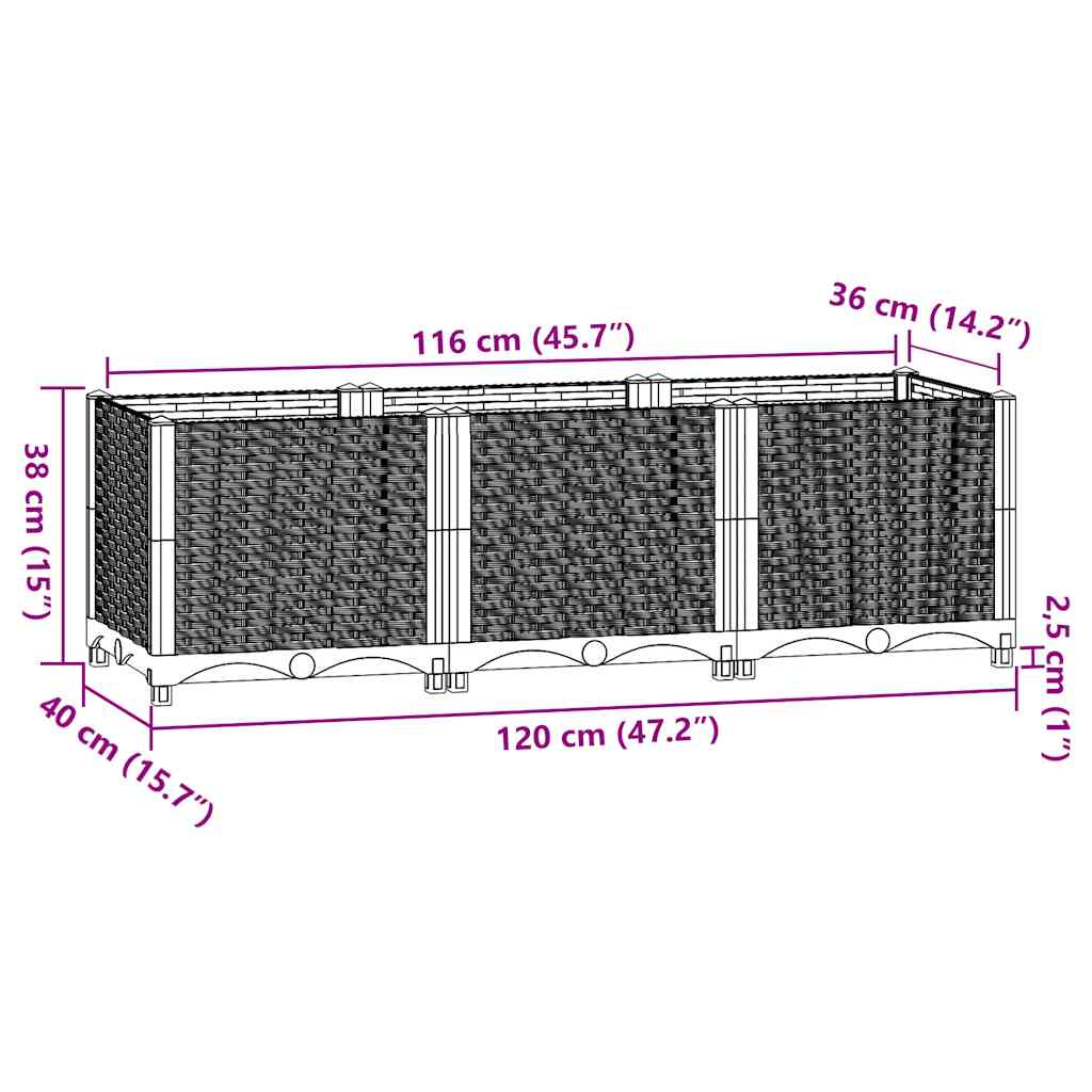 Raised Bed 120x40x38 cm Polypropylene