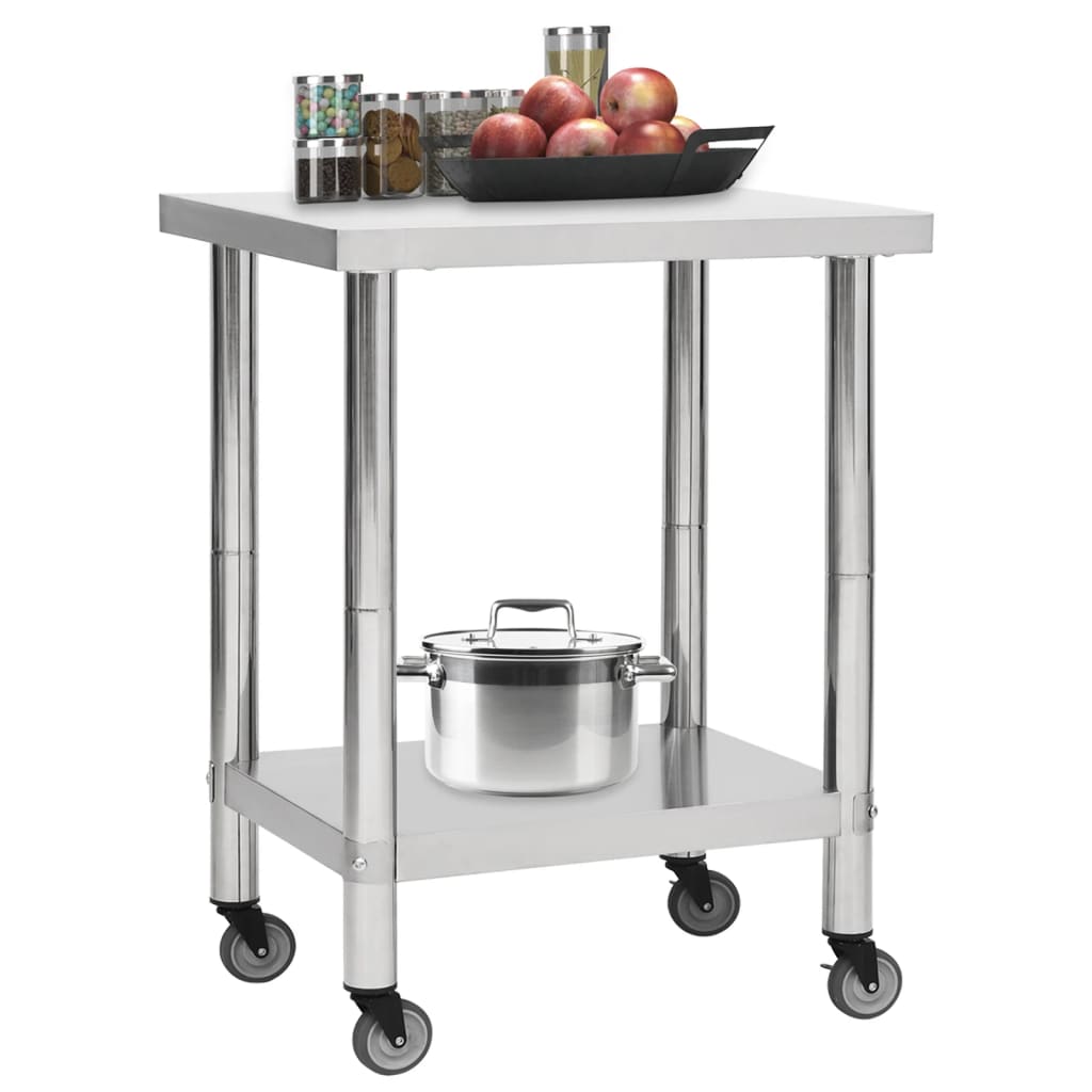 vidaXL Kitchen Work Table with Wheels 80x30x85 cm Stainless Steel