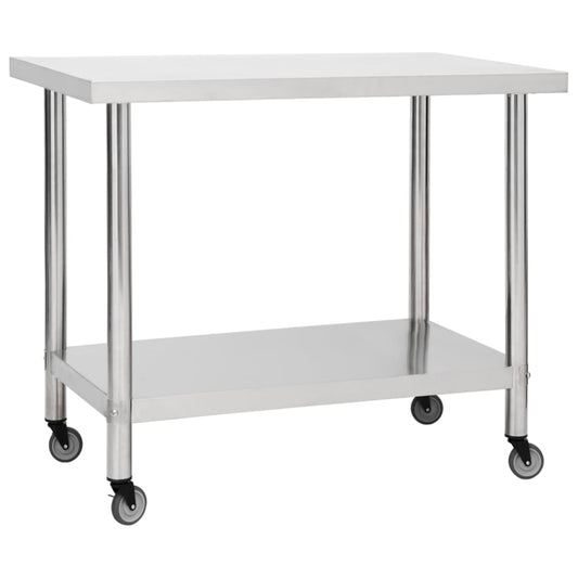 vidaXL Kitchen Work Table with Wheels 80x60x85 cm Stainless Steel